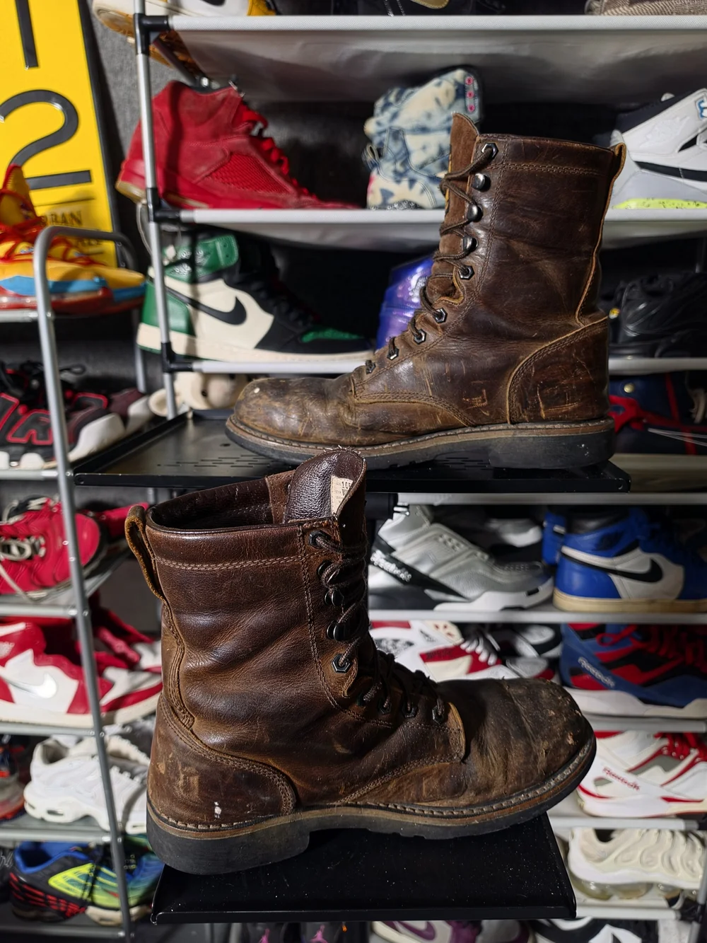 🔥 Justin Boots Brown Leather Lace-Up Work Boots Men Size 10 EE